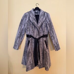 bebe Black and White Herringbone Textured Coat